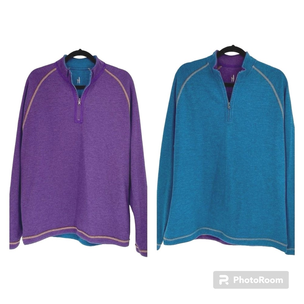 Johnnie-O Purple Blue Quarter Zip Long Sleeve Reversible Sweater